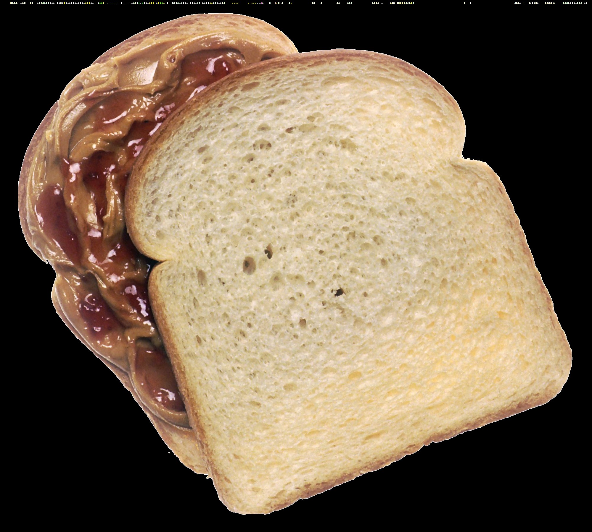 Ein Stück Weißbrot mit einer dicken Schicht reich brauner Erdnussbutter auf einem hellen weißen Hintergrund.