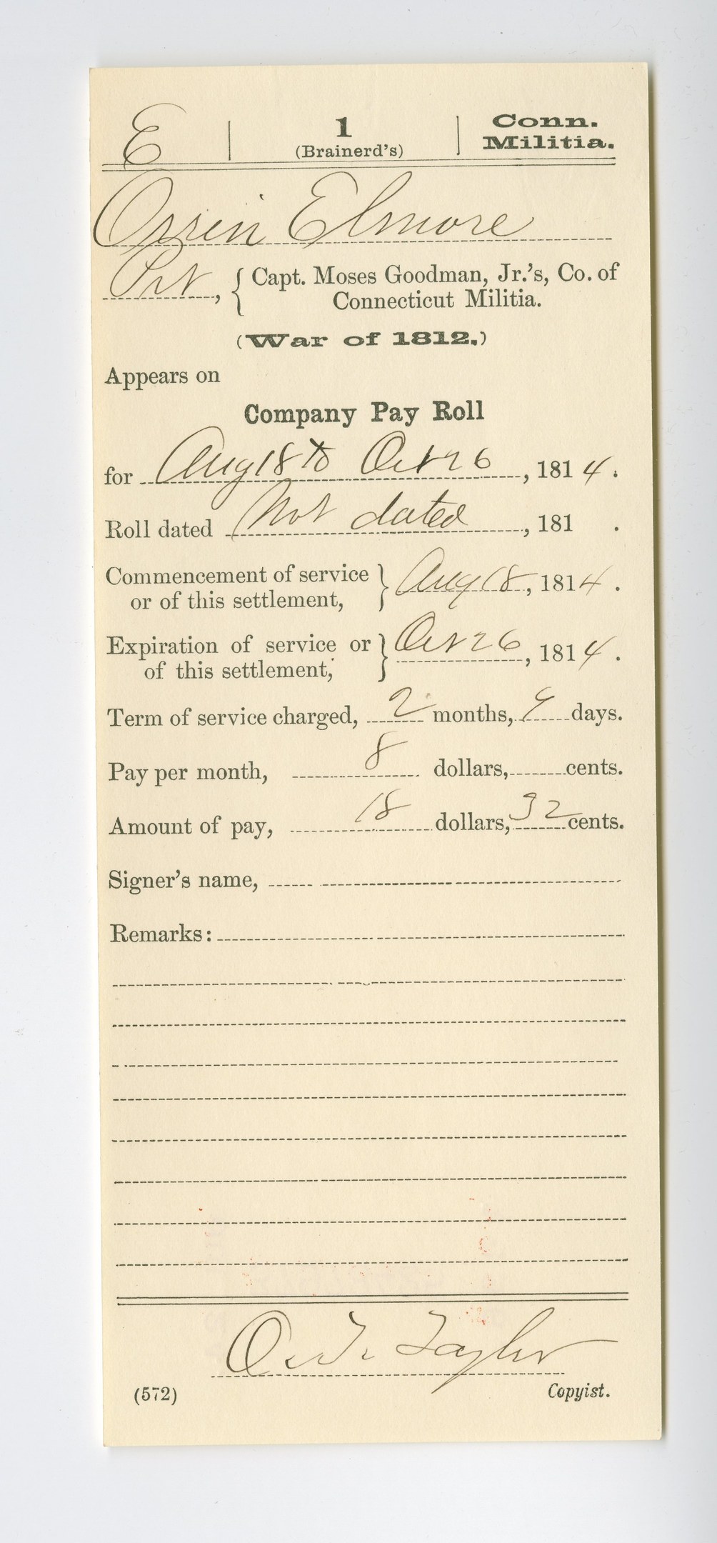 Handgeschriebene Unternehmenslohnbuchungsbeleg auf weißem Papier.