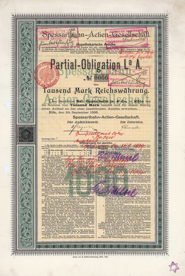 Altes deutsches Regierungsanleihe-Zertifikat mit gedrucktem Text und einem offiziellen Stempel.