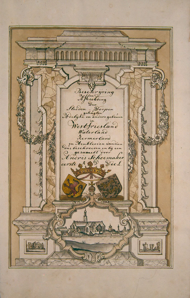 Altes Buch mit einer detaillierten Illustration eines klassisch-stilvollen Gebäudes auf dem Cover.