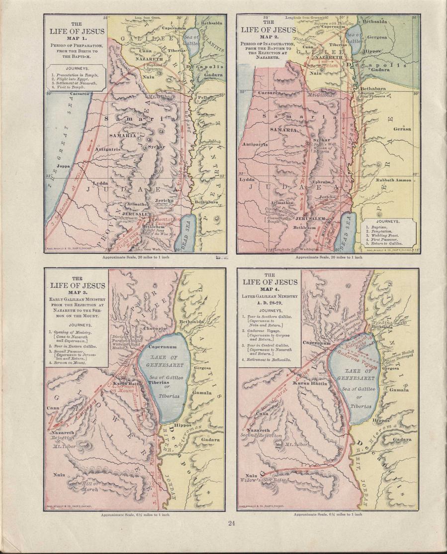 Ein altes Buch mit einer detaillierten Karte des Nahen Ostens und Israels, das geografische Merkmale wie Berge, Flüsse und Städte hervorhebt, sowie begleitenden Text über die Region.