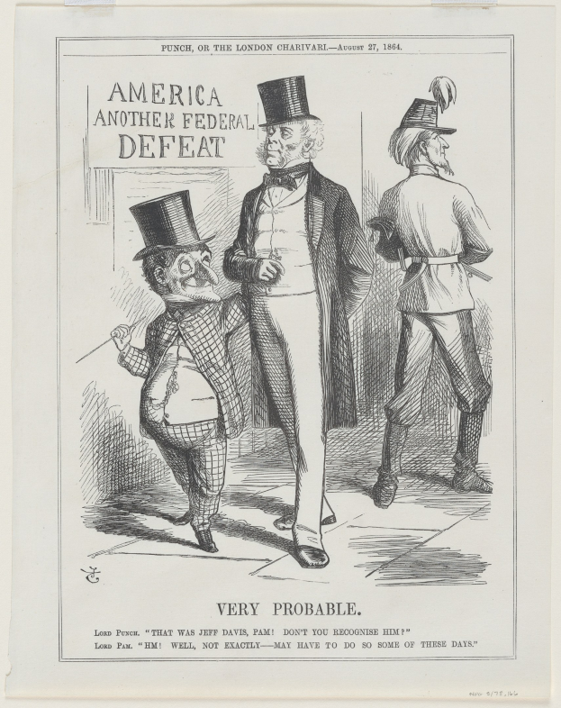 Eine Zeitung mit einer Zeichnung von drei Menschen mit Hüten und der Aufschrift "Amerika weiterer Bundes-Niederlage - Sehr Wahrscheinlich" darauf.