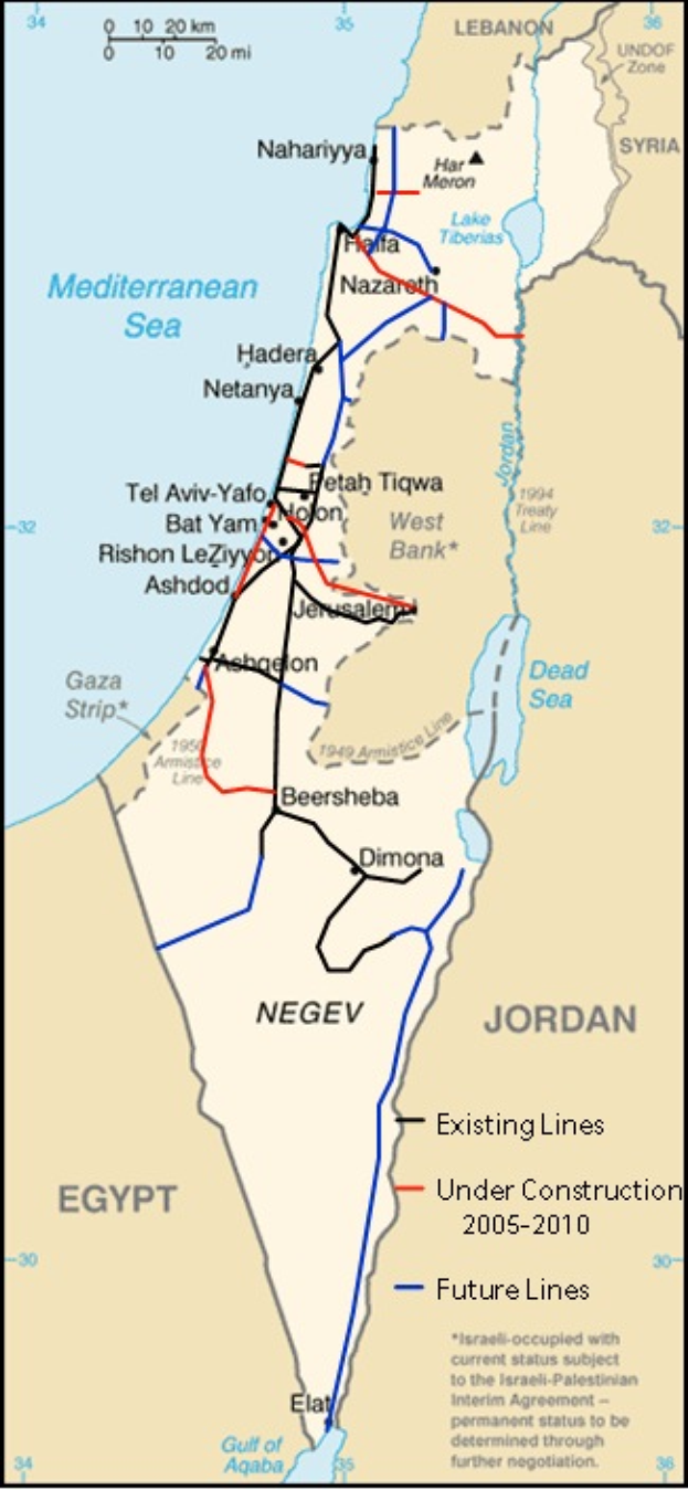 Eine detaillierte Karte von Israel und Palästina, die Städte, Flüsse und geografische Merkmale zeigt, mit Text und Linien, die das Ausmaß des Konflikts zwischen den beiden Ländern angeben.