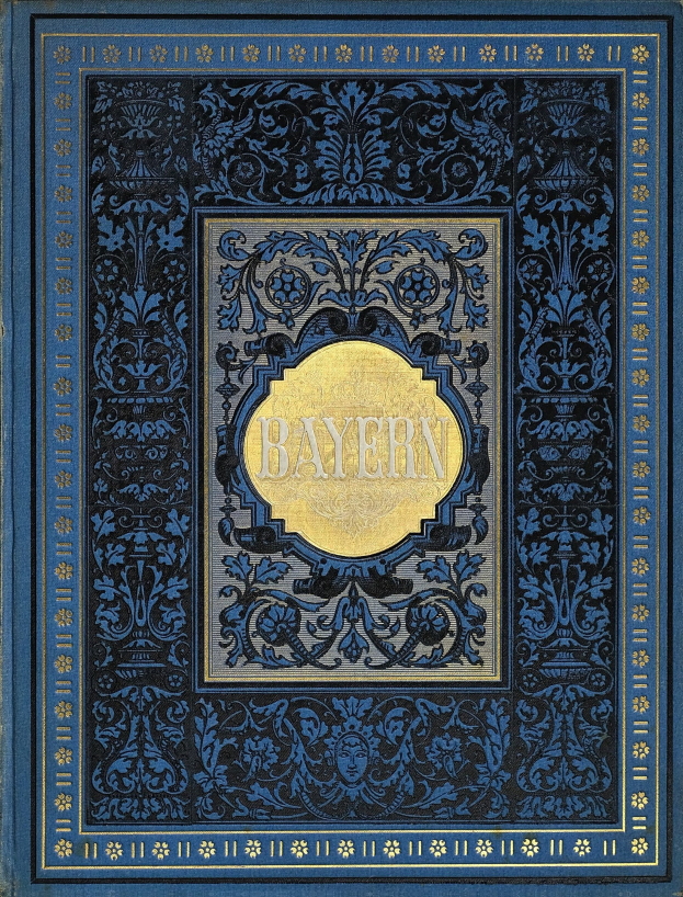 Blau-goldenes Buch mit der Aufschrift "Bayern", verziert mit detaillierten Ornamenten.