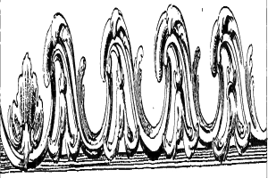 Schwarz-weißes dekoratives Design mit dem Wort "Ländlich" in fetter Schrift in der Mitte, mit detaillierten Schwüngen und Kurven.