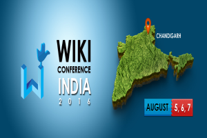 Eine detaillierte Karte von Indien, die den Standort Chandigarh hervorhebt, mit der prominent in fetter Schrift geschriebenen Textzeile "Wiki Conference India 2016".