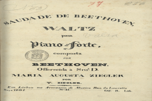 Ein aufgeschlagenes Buch mit dem Titel "Waltz Piano-Forte, Composition for Beethoven"