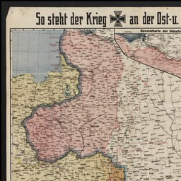 Ein gerahmtes Deutschland-Karte mit der überschrift "So Steht der Krieg an der Ost-U".