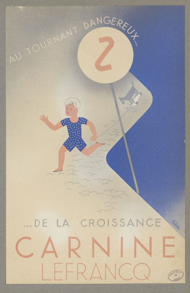 Ein Karnevalplakat in Frankreich mit einer Person in einem hellgelben Kleid, die in der Mitte strahlt und von schwarzem, fetten Text umgeben ist, der 'Karneval' lautet.